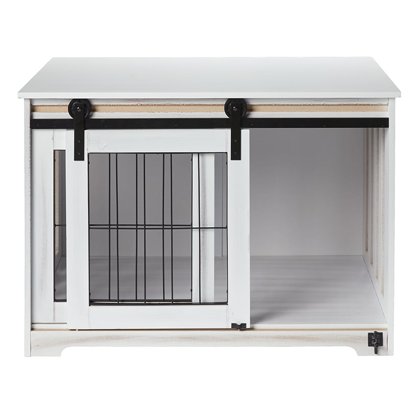 White Barn Door Pet Crate A96127