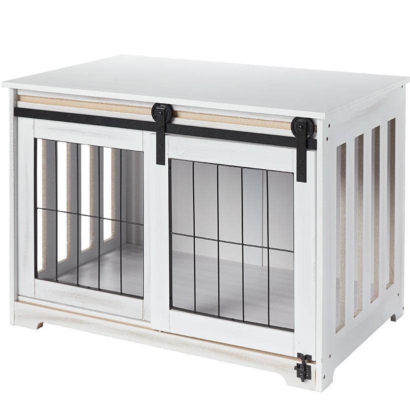 White Barn Door Pet Crate A96127