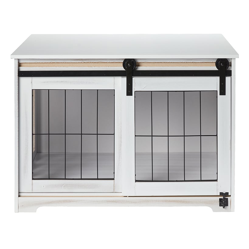 White Barn Door Pet Crate A96127
