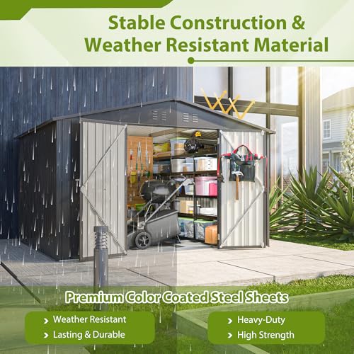 10X8 FT Metal Outdoor Storage Shed with Floor and Lockable Doors, Black Q115970