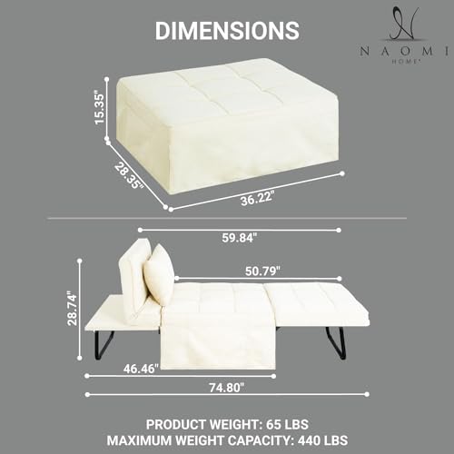 White Breathable Linen Convertible Ottoman Bed T9186