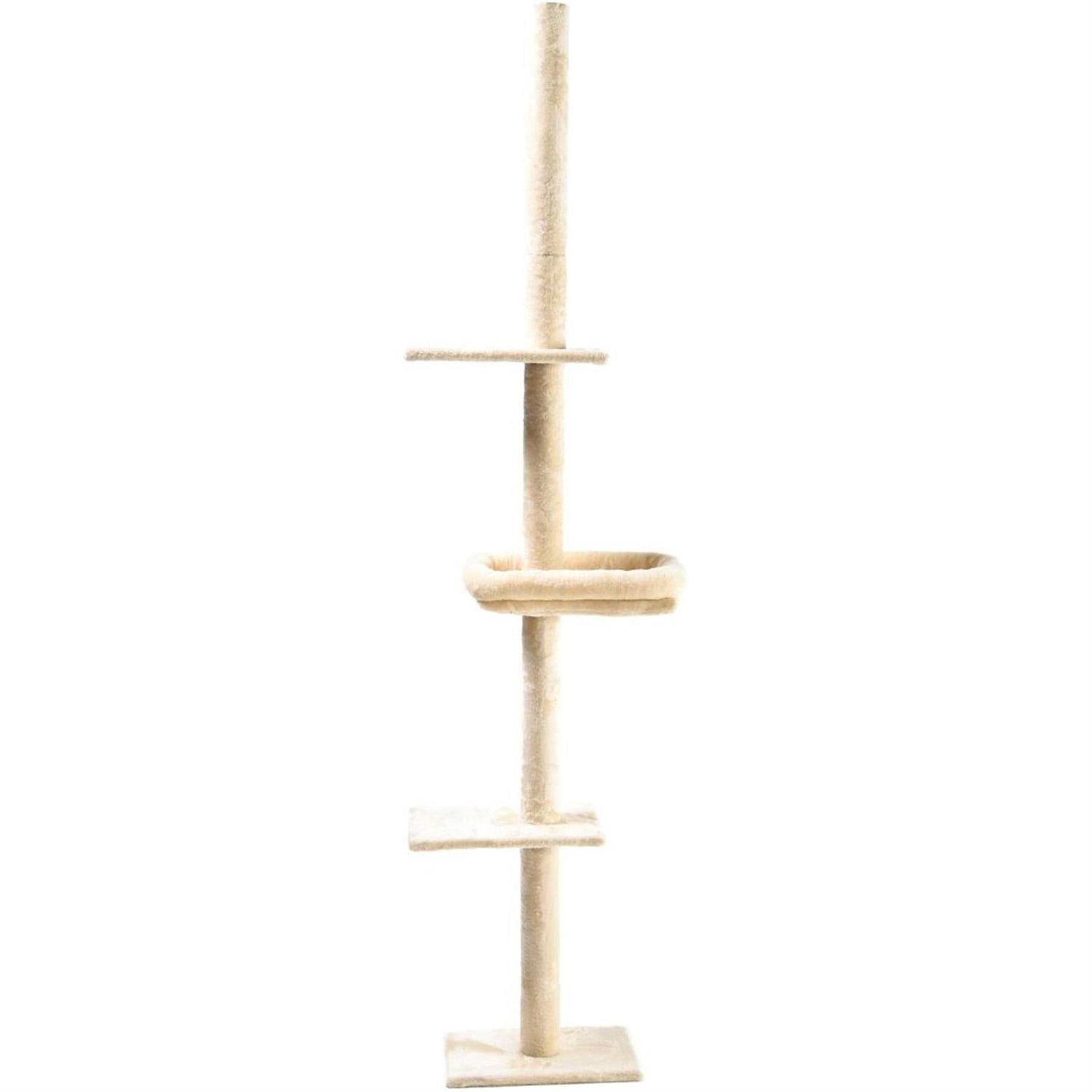 4-Level Carpeted Adjustable Floor to Ceiling Cat Tree with Cat Bed J19293
