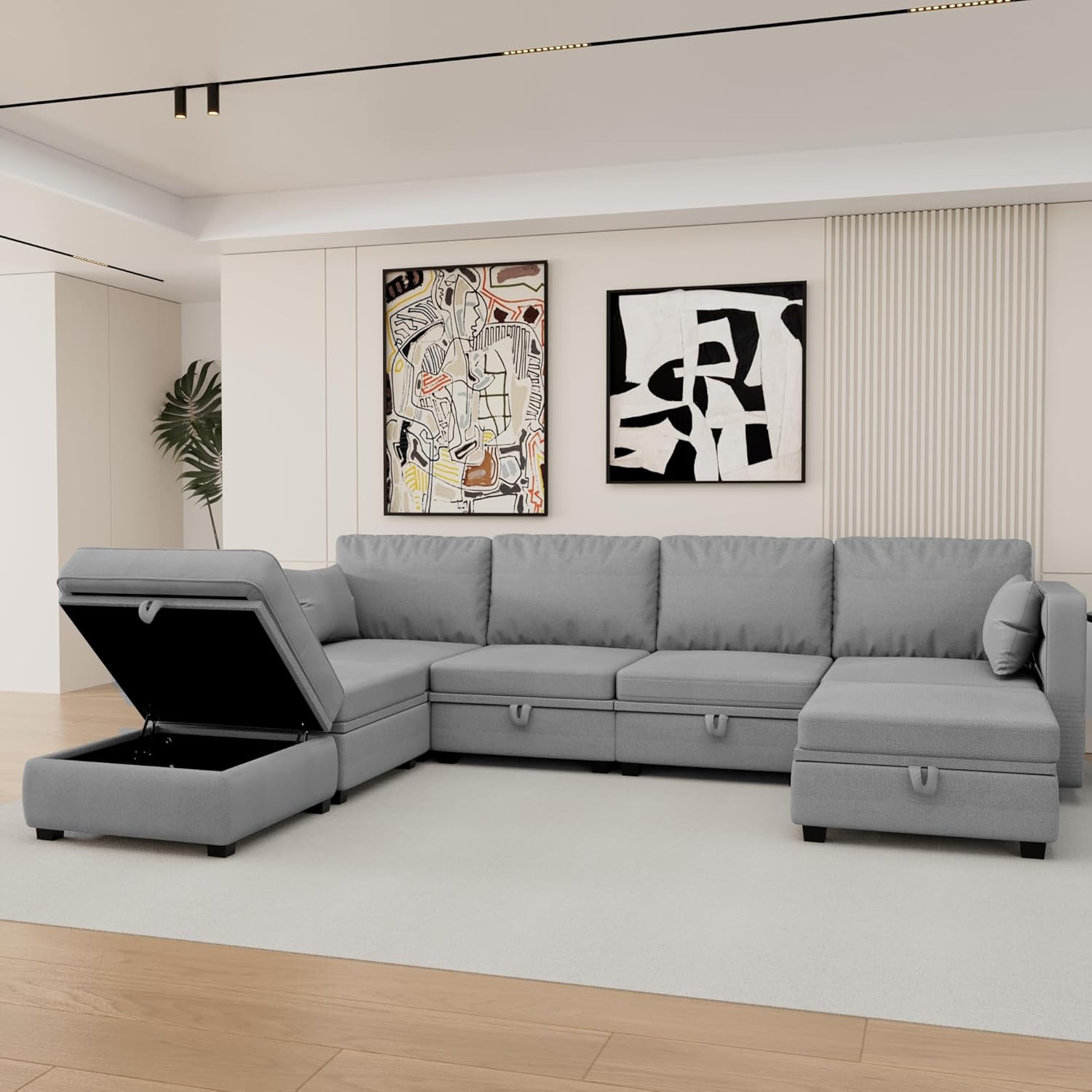 Gray U-Shape Modular Sofa with Storage I1523