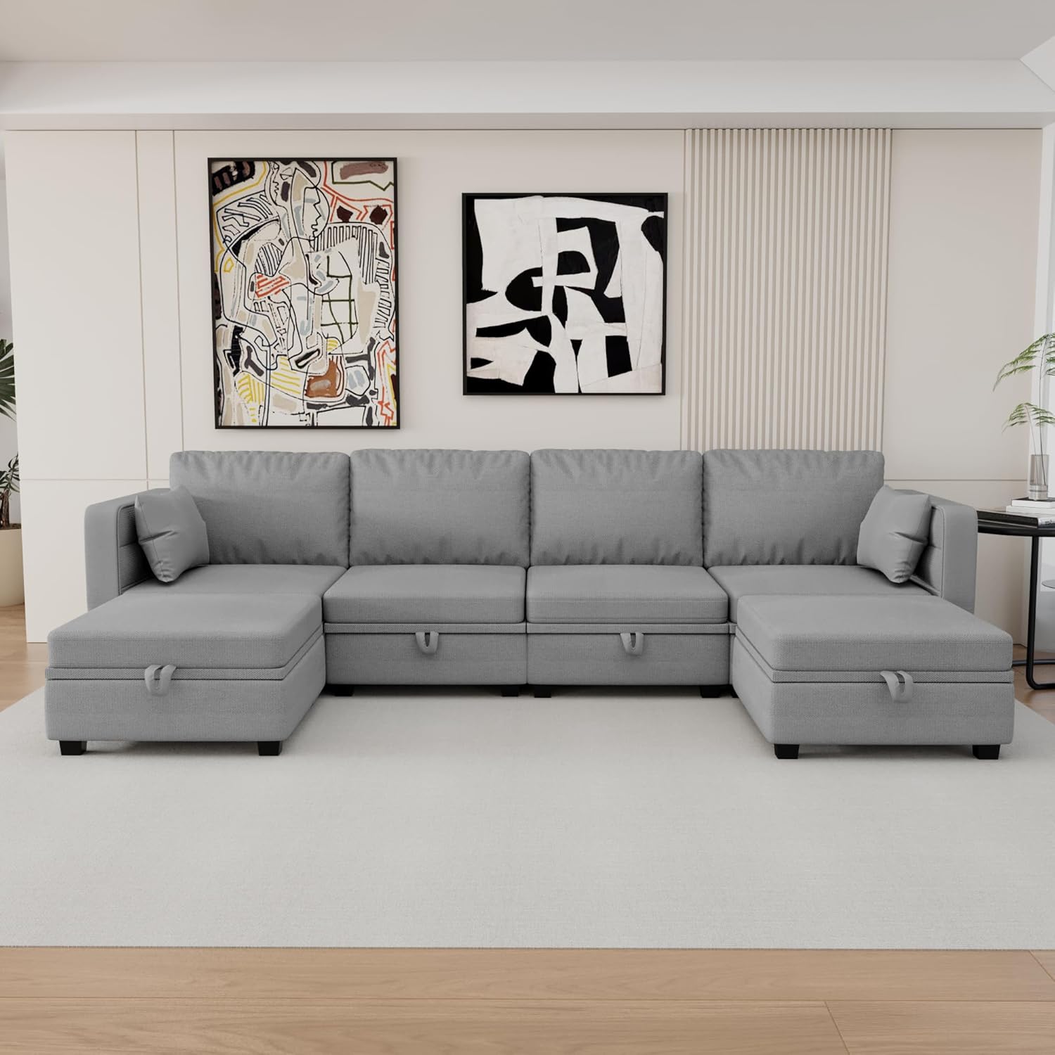 Gray U-Shape Modular Sofa with Storage I1523