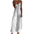 Women Summer Sleeveless Printed Beach Dress Casual V-Neck Long Flowy Boho Dress A595