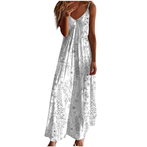 Women Summer Sleeveless Printed Beach Dress Casual V-Neck Long Flowy Boho Dress A595