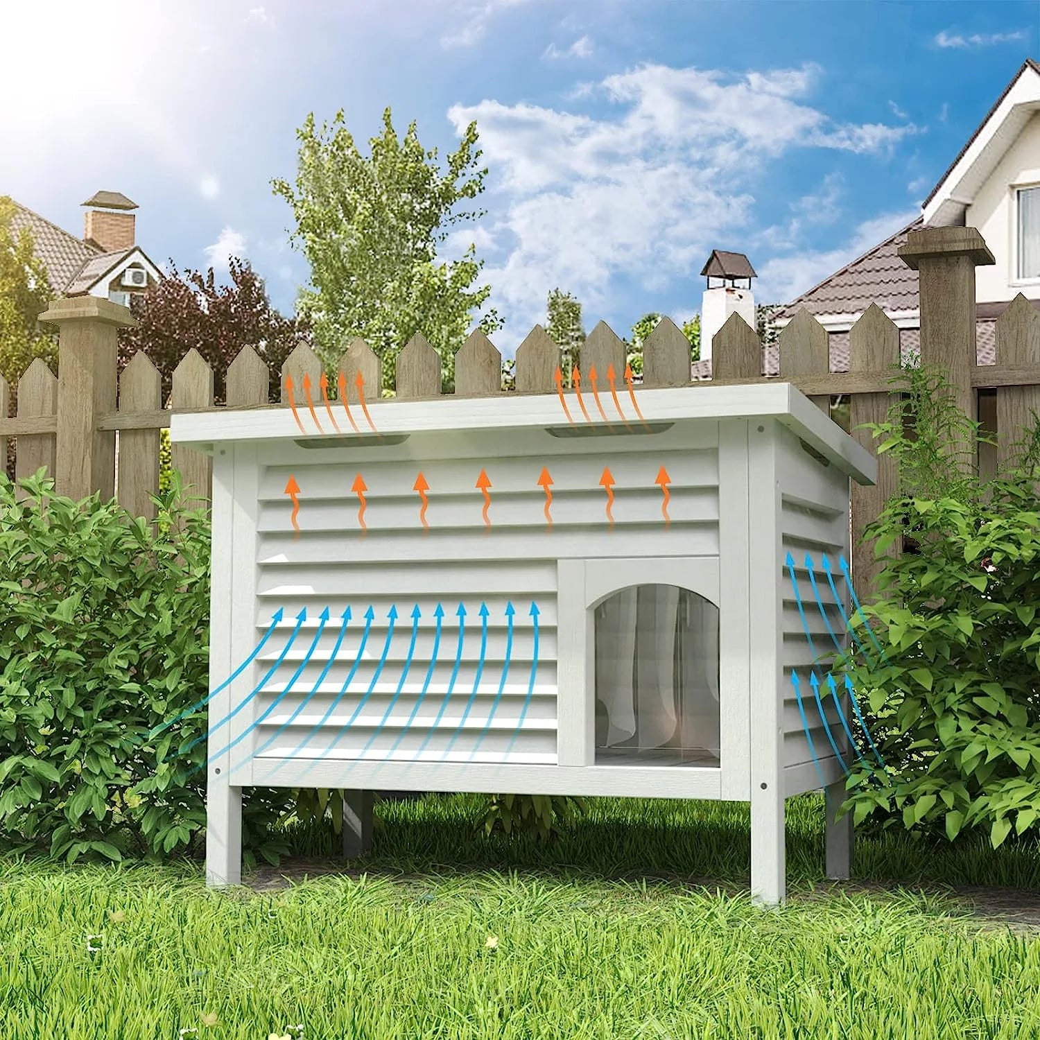 Outdoor Cat House Solid Wood Waterproof Roof 31.9" L x 18.9" W x 23.6" H X43566