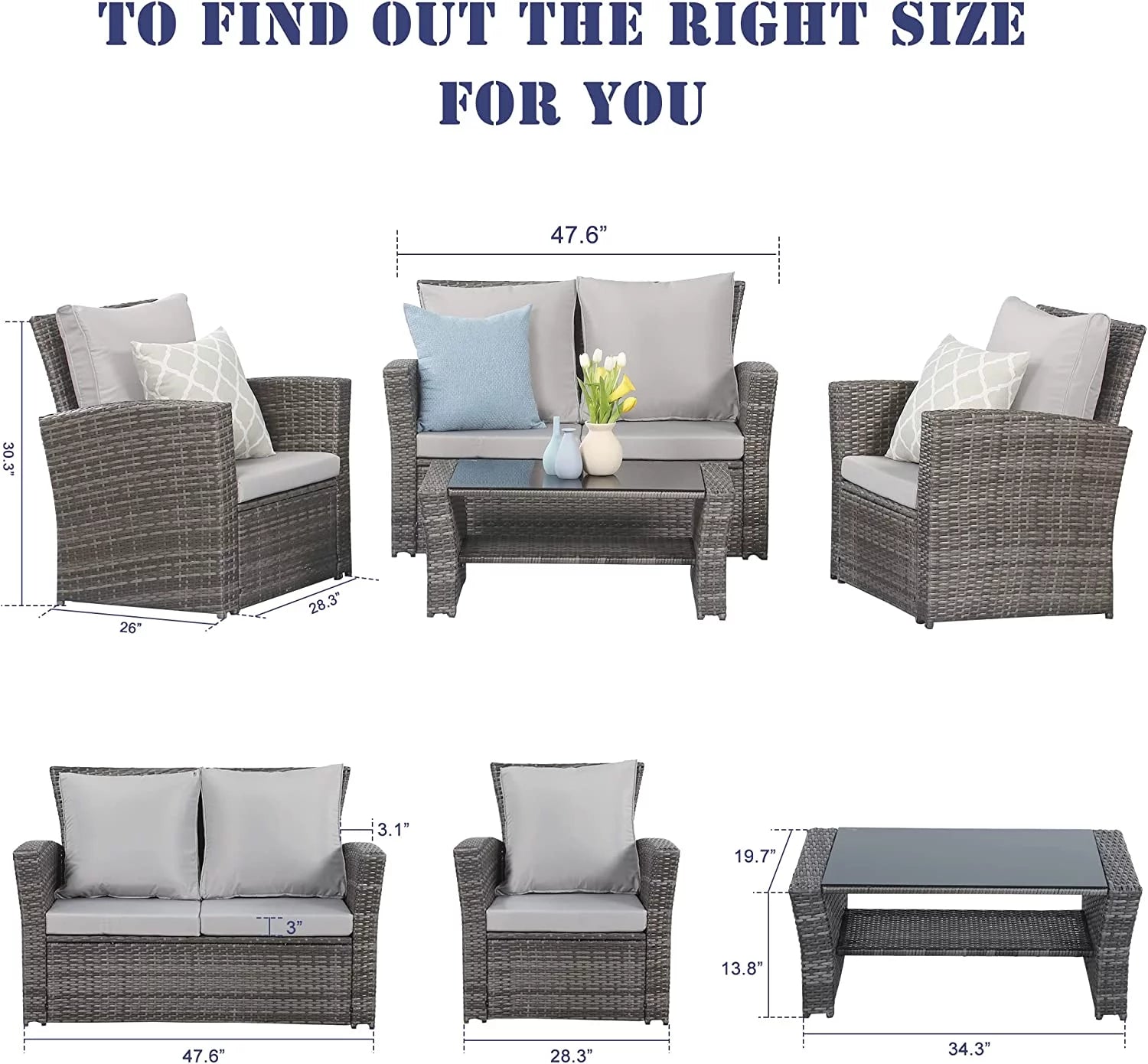 Gray Rattan Wicker Outdoor Patio Furniture Set X993