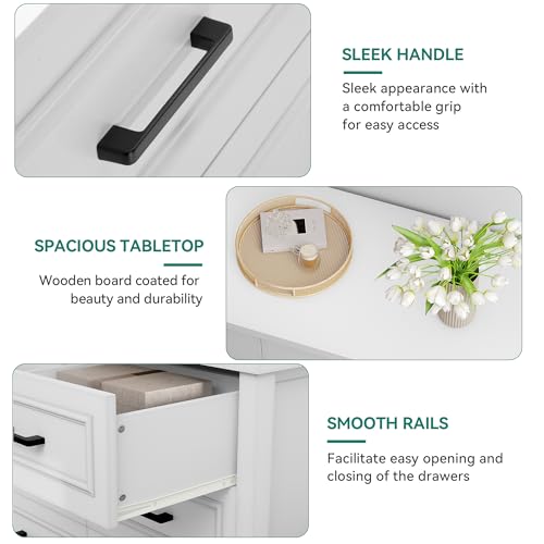 White 6-Drawer Wood Dresser with Power Outlet A752755