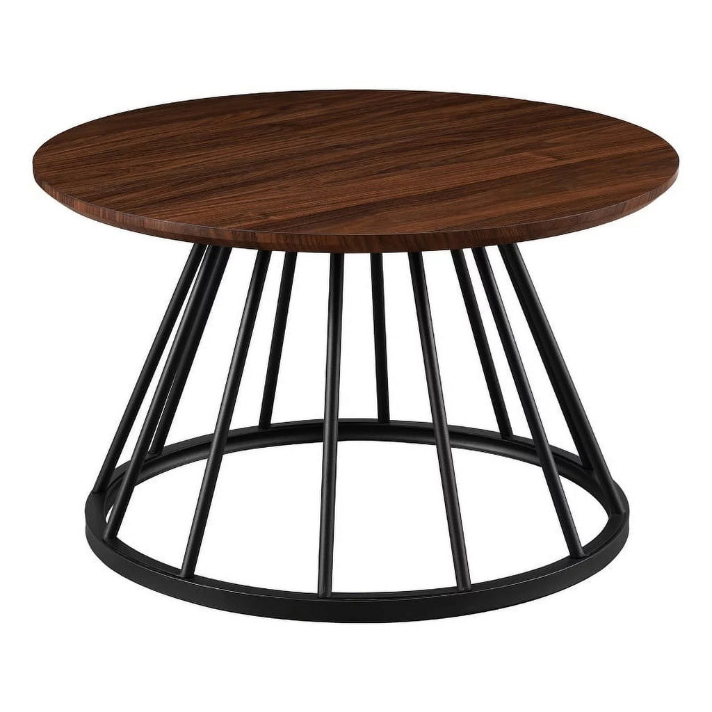 Dark Walnut Black Wood Coffee Table with Metal Base J309450