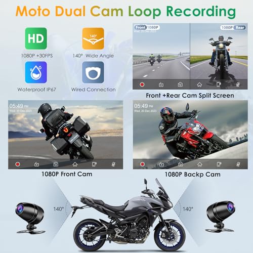 7" Waterproof Motorcycle Carplay Screen with Dual Dash Cam R29596