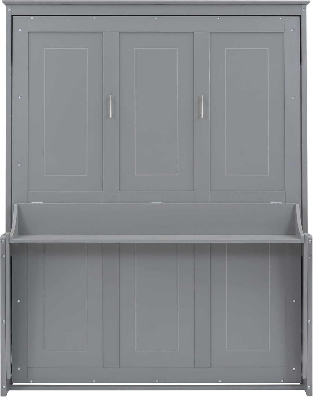 Gray Queen Murphy Bed with Shelf G5108