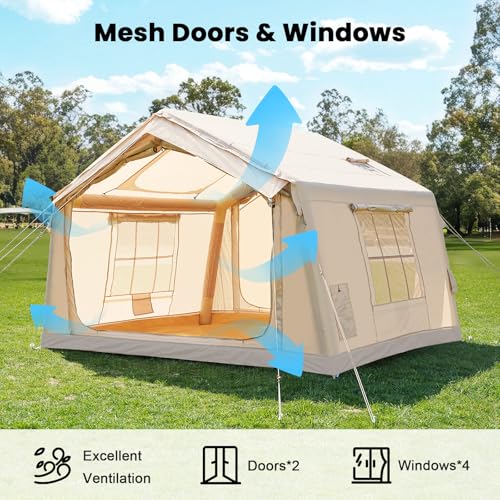 Inflatable Tent with Hand Pump and Stove Jack, Waterproof Oxford, 4-6 Person S5504