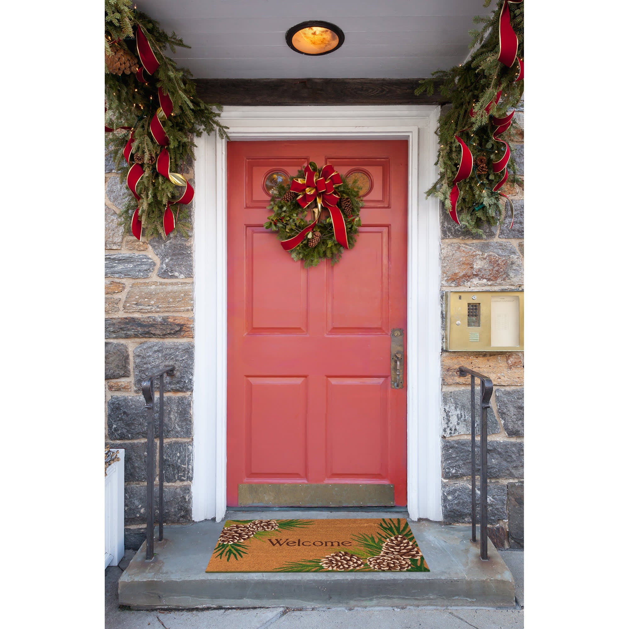 Natura Pinecone Border Coir Doormat with Non-Slip Backing