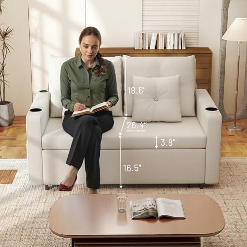 56 Inch Convertible Sleeper Sofa Bed with Cup Holders, Grey I2809