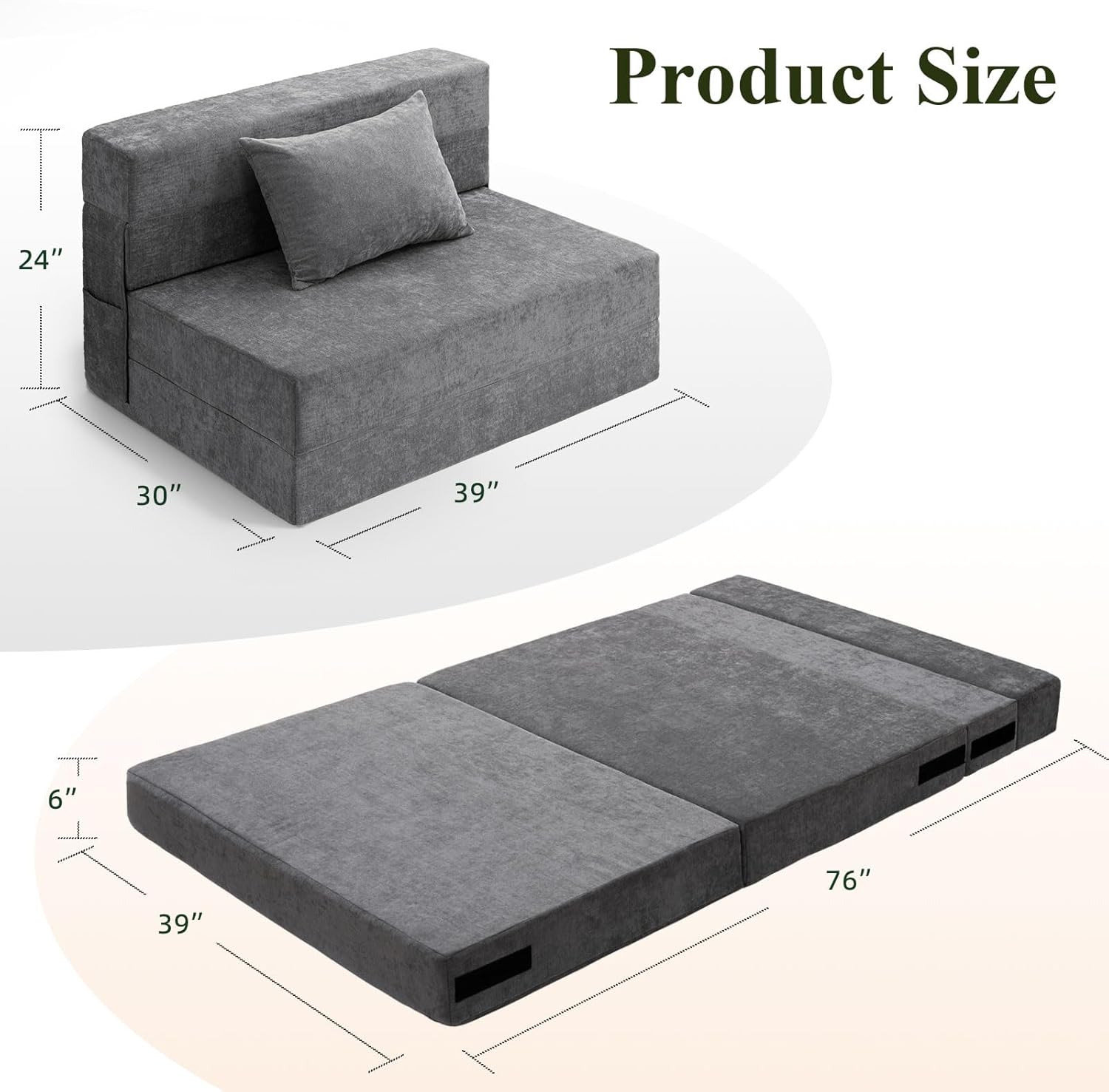 Gray Twin Folding Sofa Bed with Pillow A423381
