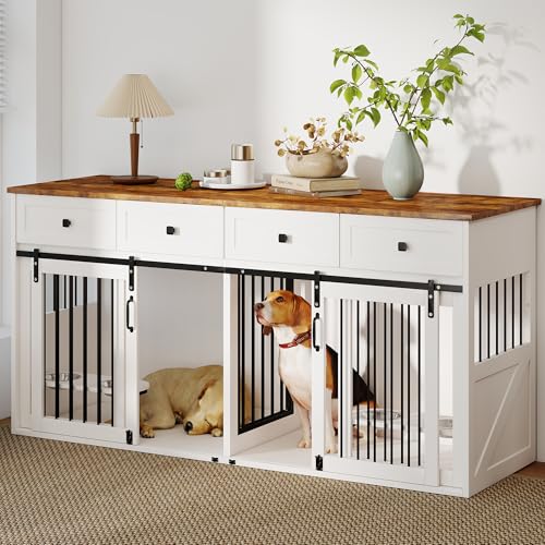 White Wooden Dog Crate Furniture with 2 Drawers R2964