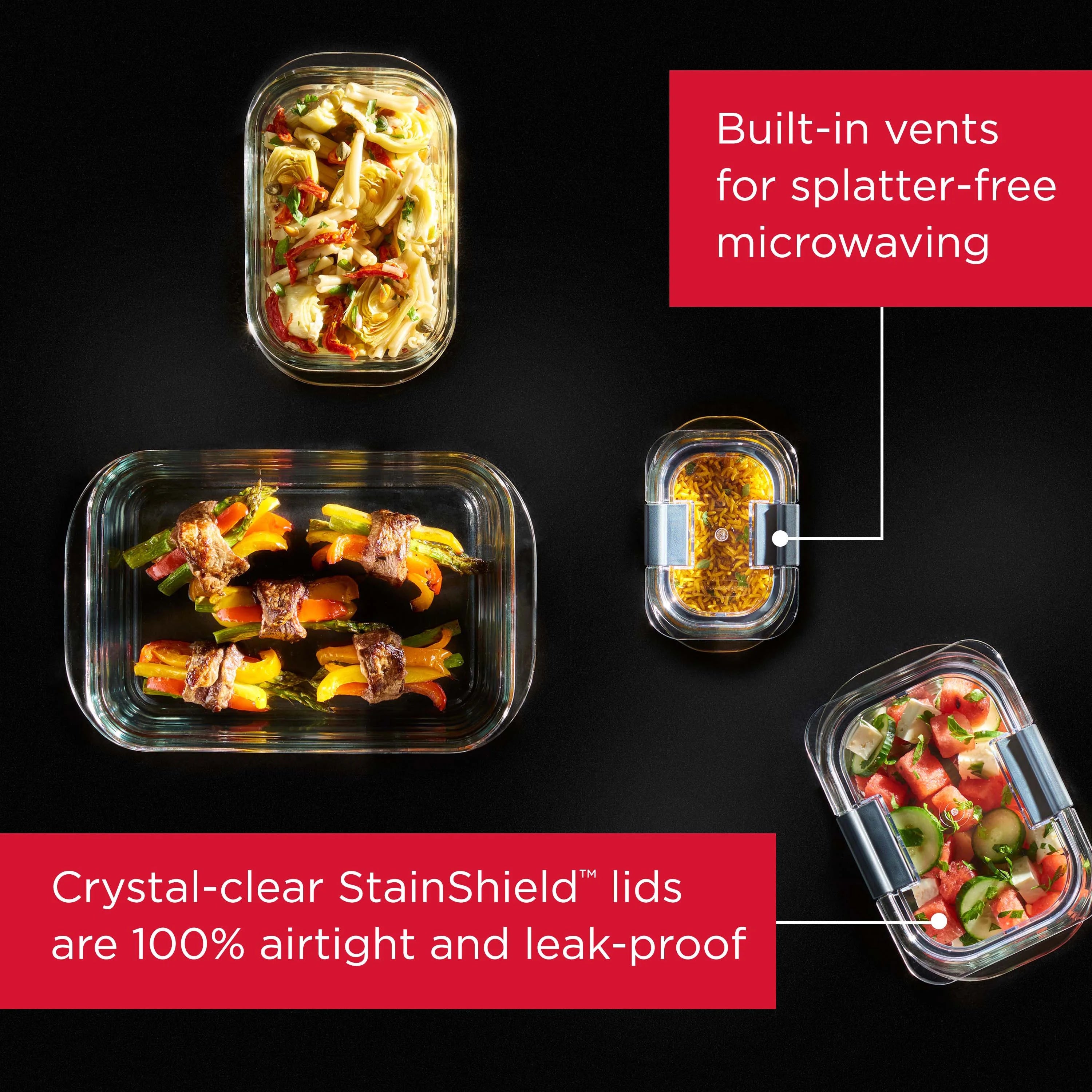 Set of 3 Glass Food Storage Containers with Latching Lids U9077