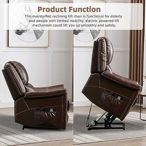 Dark Brown Genuine Leather Power Lift Recliner Chair R100842