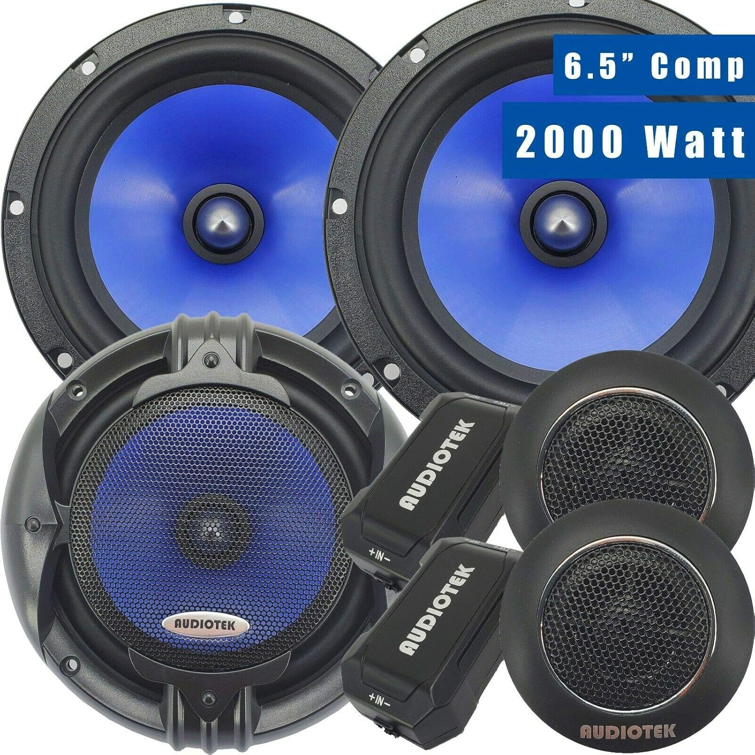 2 Pairs 6.5-Inch 2-Way Car Audio Component Speaker System with Woofers Tweeters & Crossovers J67546