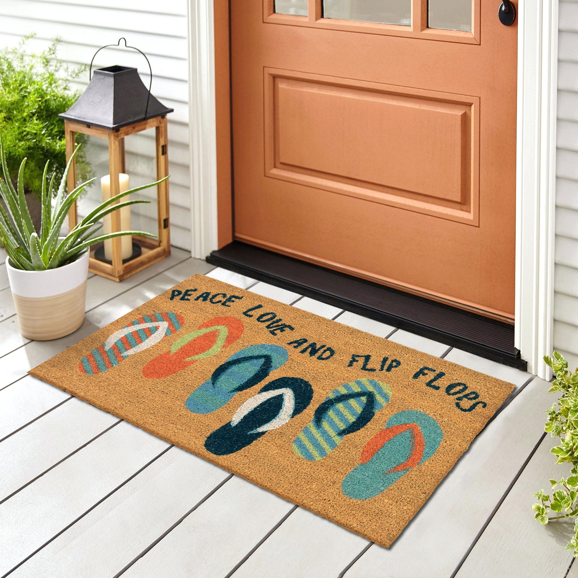 Natura Flip Flops Ombre Coir Doormat with Non-Slip Backing