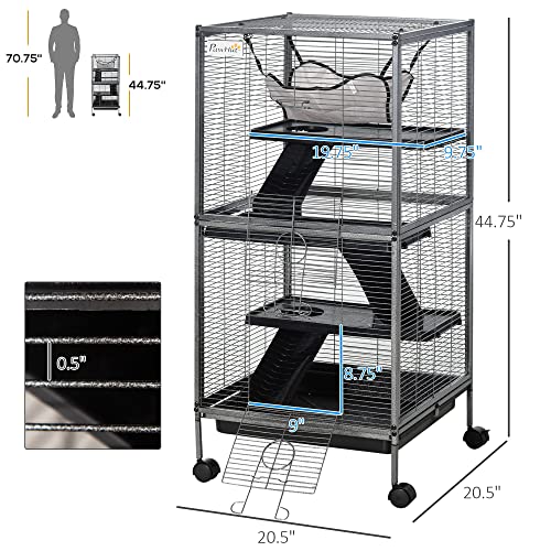 Gray Metal Small Animal Cage with Hammock & 4 Tiers P7932