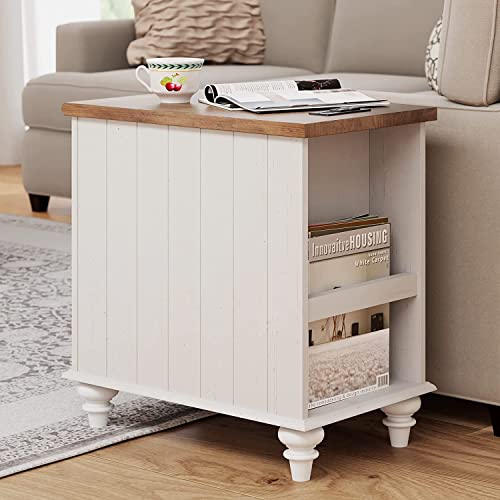White/Oak 2 Pack End Table with Charging Station and Drawer B14623
