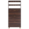 Brown Wardrobe Armoire Closet with 12 Hooks & 3 Shoe Cabinets G632