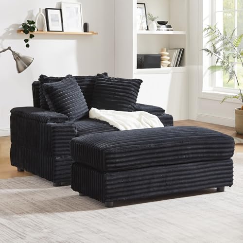 Green Corduroy Oversized 3 Seater Chaise Lounge Sofa with Ottoman U810882