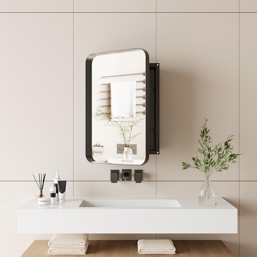 White Recessed Metal Framed Medicine Cabinet with Mirror and Adjustable Shelves Y85002