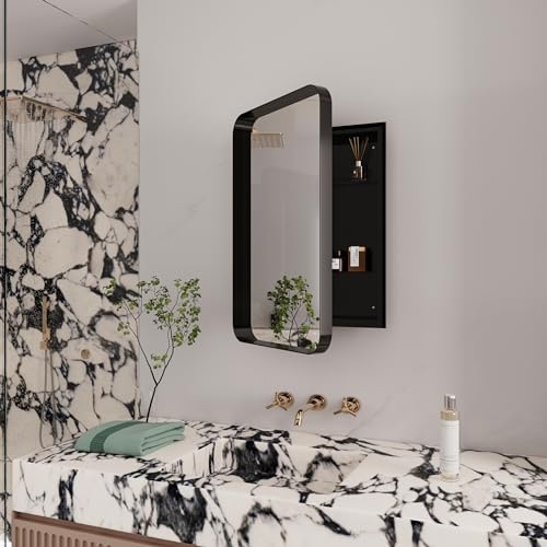 White Recessed Metal Framed Medicine Cabinet with Mirror and Adjustable Shelves Y85002