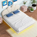 Beige Full Size Upholstered Platform Bed with LED Lights Y90169