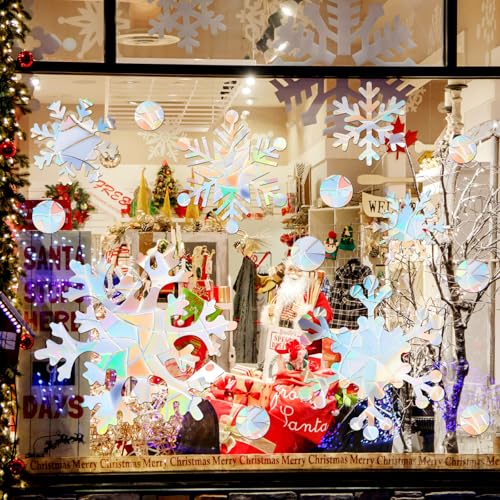 76 Pcs Extra Large Snowflake Window Clings 9.8 Inch Winter Iridescent Window Sticker Non Adhesive P9963