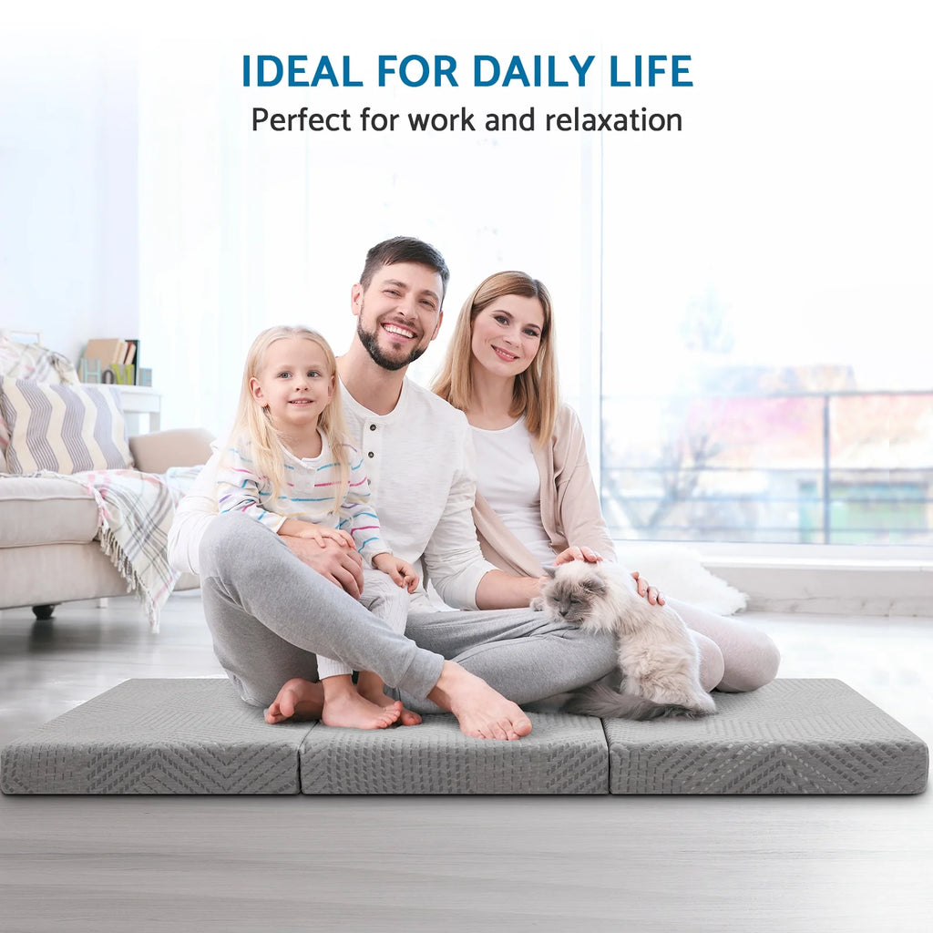 Gray Tri Fold Gel Memory Foam Mattress with Washable Cover J77316