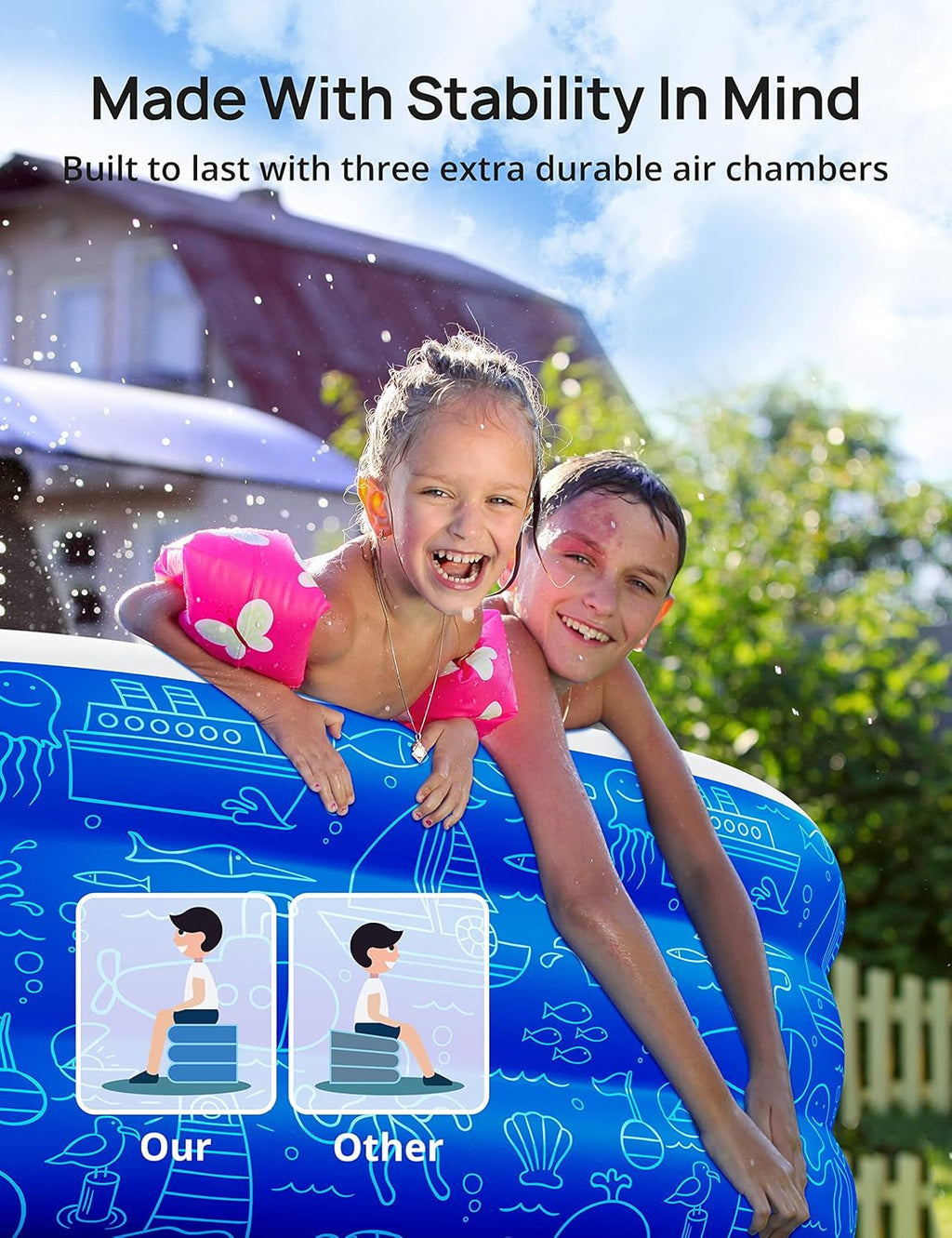 Blue Inflatable Pool with Canopy, 150” x 70” x 20” E772752