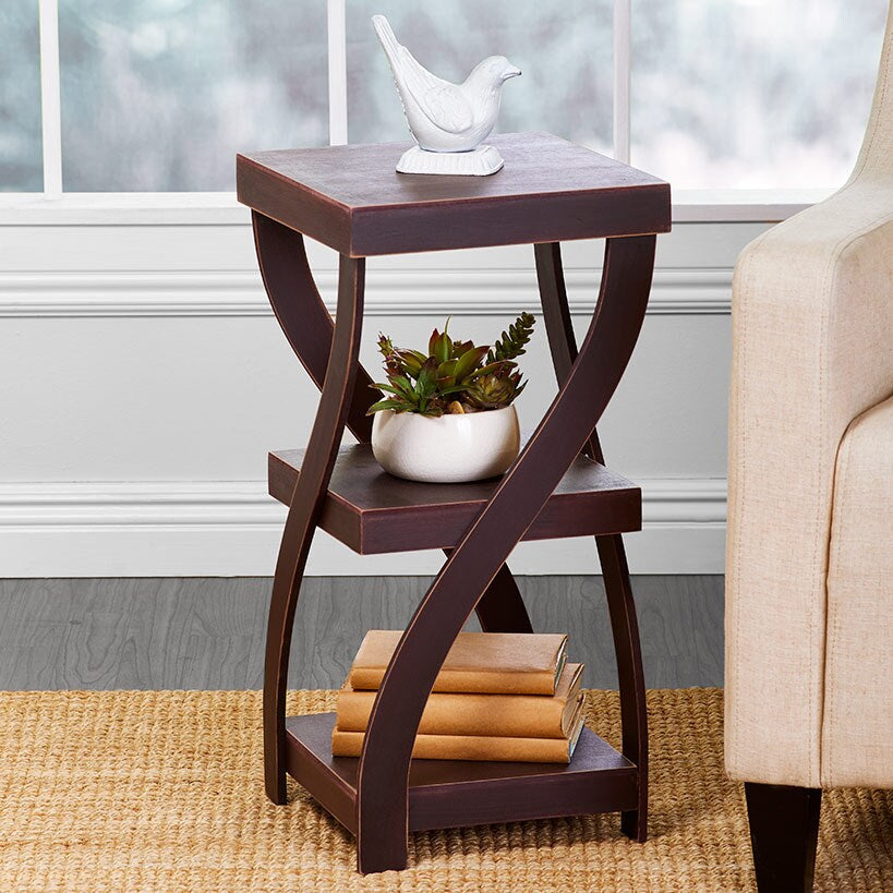 Distressed Twisted Wood Accent Table