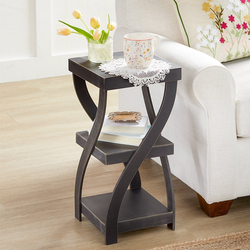 Distressed Twisted Wood Accent Table