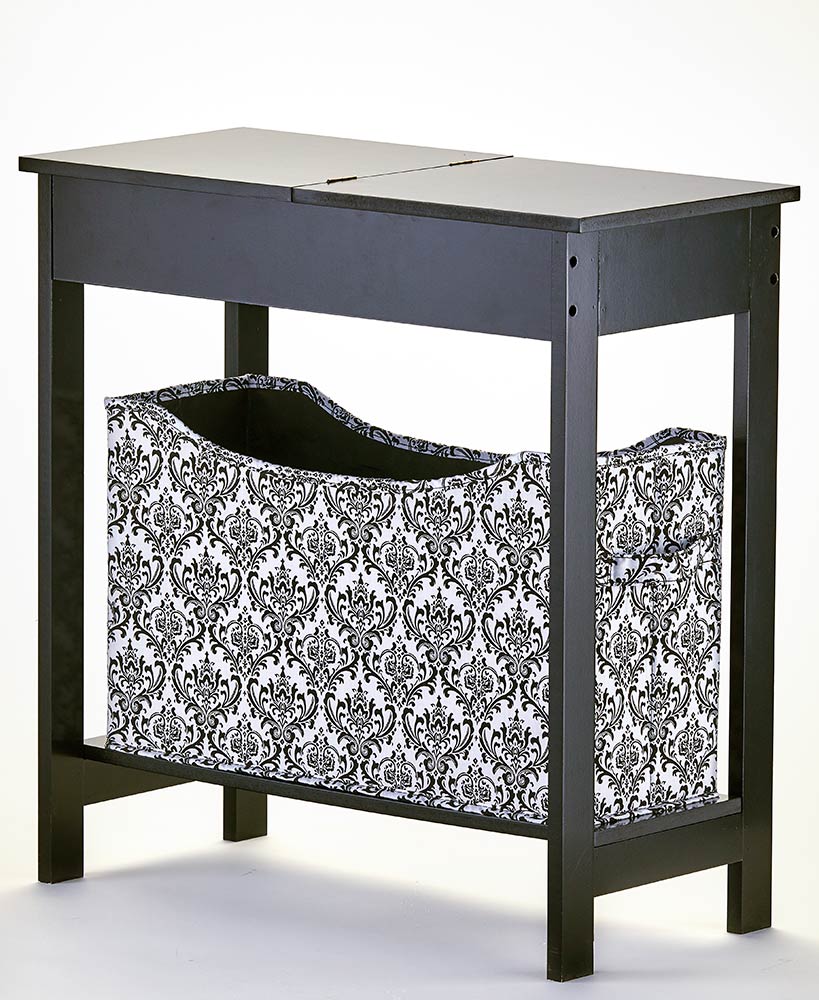 Narrow Wood Side Table with Flip-Top and Storage Bin T7156
