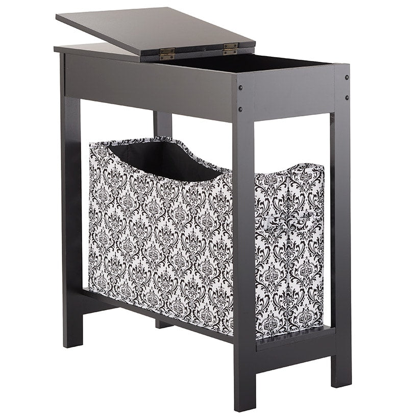 Narrow Wood Side Table with Flip-Top and Storage Bin T7156