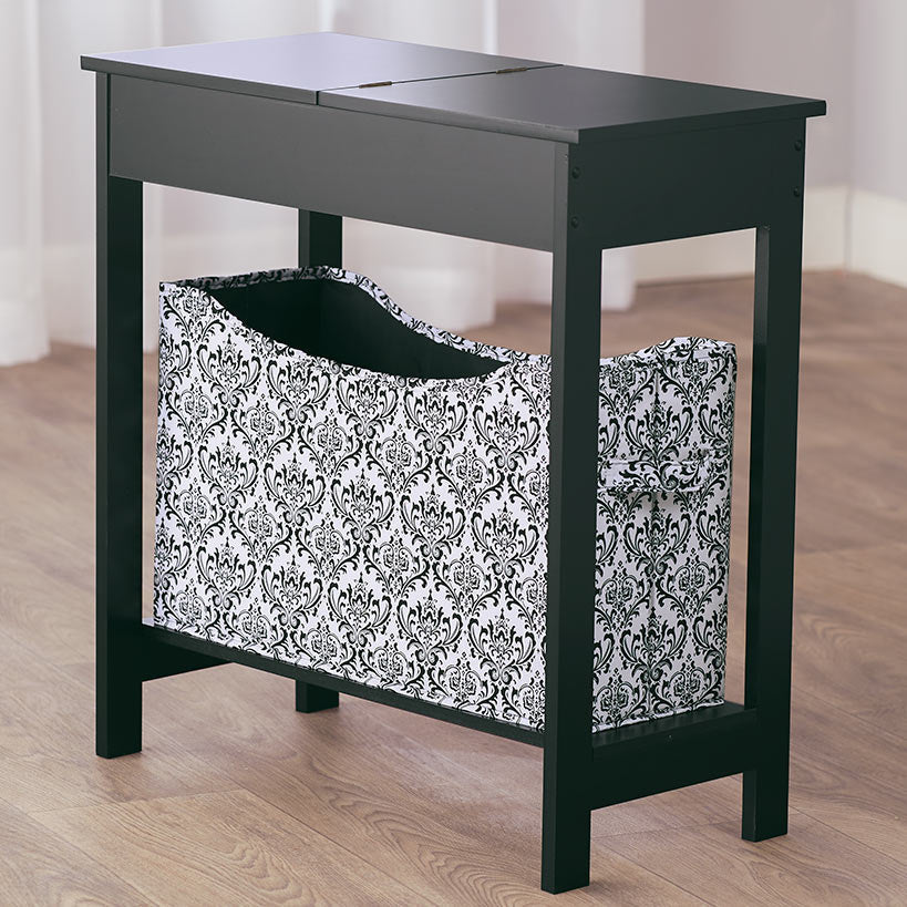 Narrow Wood Side Table with Flip-Top and Storage Bin T7156