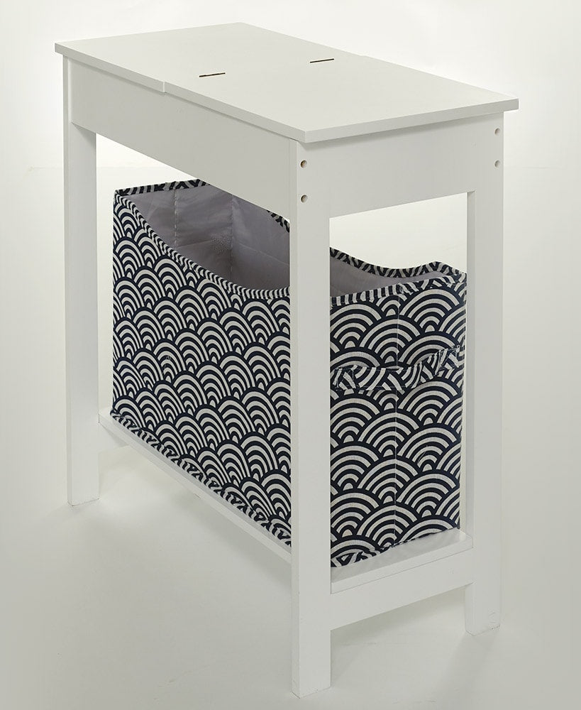 Narrow Wood Side Table with Flip-Top and Storage Bin T7156