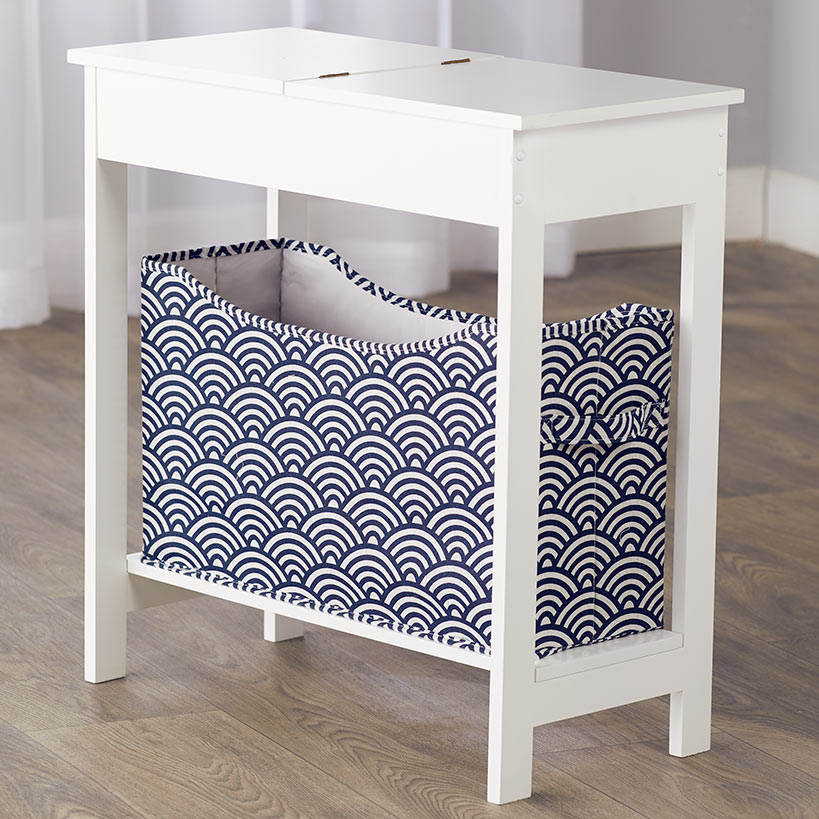 Narrow Wood Side Table with Flip-Top and Storage Bin T7156