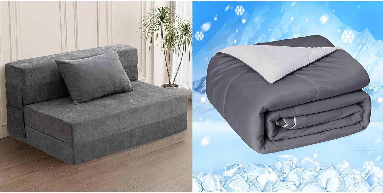 Gray Twin Folding Sofa Bed with Pillow A423381