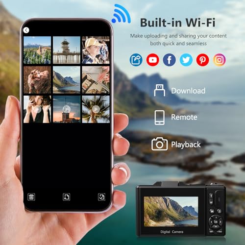 64MP Digital Camera with 3" 180° Flip Screen, 18X Digital Zoom, 32GB Micro SD Card (Black) G925546