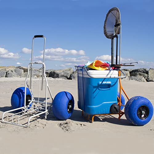 Folding Beach Cart with Balloon Wheels, Rolling Cooler Dolly with Big 13 Inch Sand Tires (White) Y972