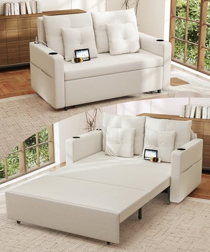56 Inch Convertible Sleeper Sofa Bed with Cup Holders, Grey I2809
