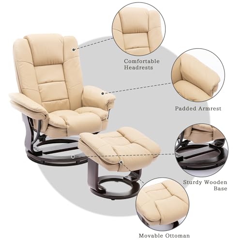 Beige Leather Swivel Recliner Chair with Ottoman L797257