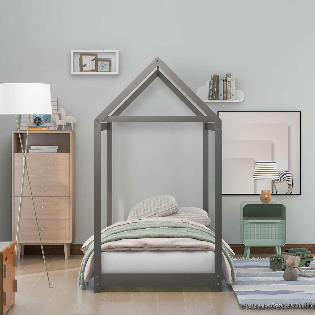 Gray Twin Size Wooden House Bed B85289