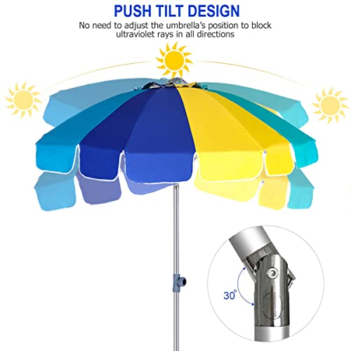 7.5ft Heavy Duty HIGH Wind Beach Umbrella with Sand Anchor & Tilt UV 50+ Protection Outdoor Umbrellas Sunshade with Carry Bag V602