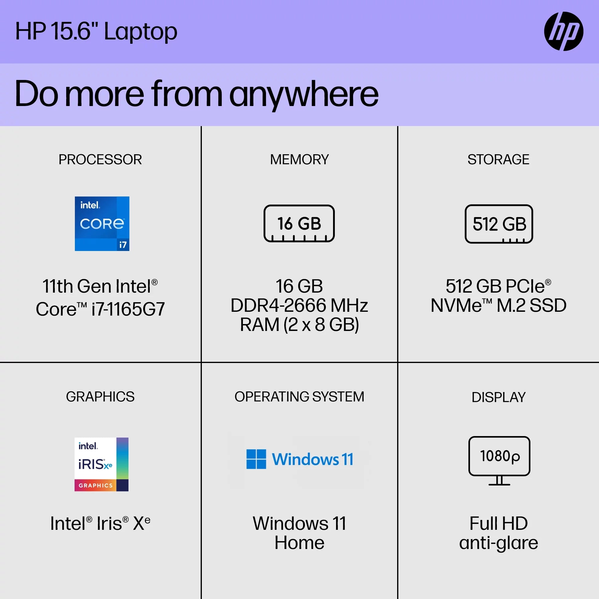 15.6" FHD Laptop, Intel Core i7-1165G7, 16GB RAM, 512GB SSD, Spruce Blue, Windows 11 Home Y60784
